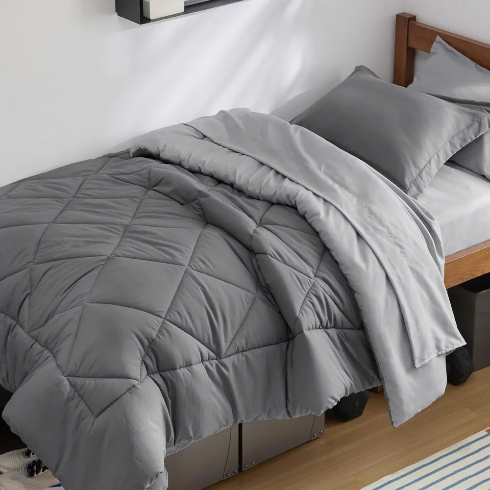 Twin XL Modern Gray Pintuck Comforter Bedding Set